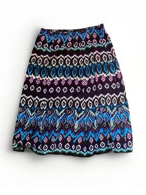 Briggs New York Blue, Purple & Cream Patterned A-Line Skirt